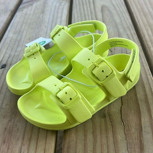 NWT Cat & Jack Size 10 Lime Green Easy On & Off Buckle Sandals Flip Flops - Picture 2 of 8